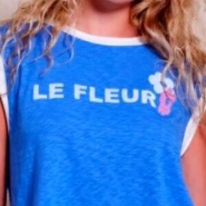 SUNDRY LE FLEUR CROPPED MUSCLE TANK IN LAGOON BLUE--MADE IN THE USA